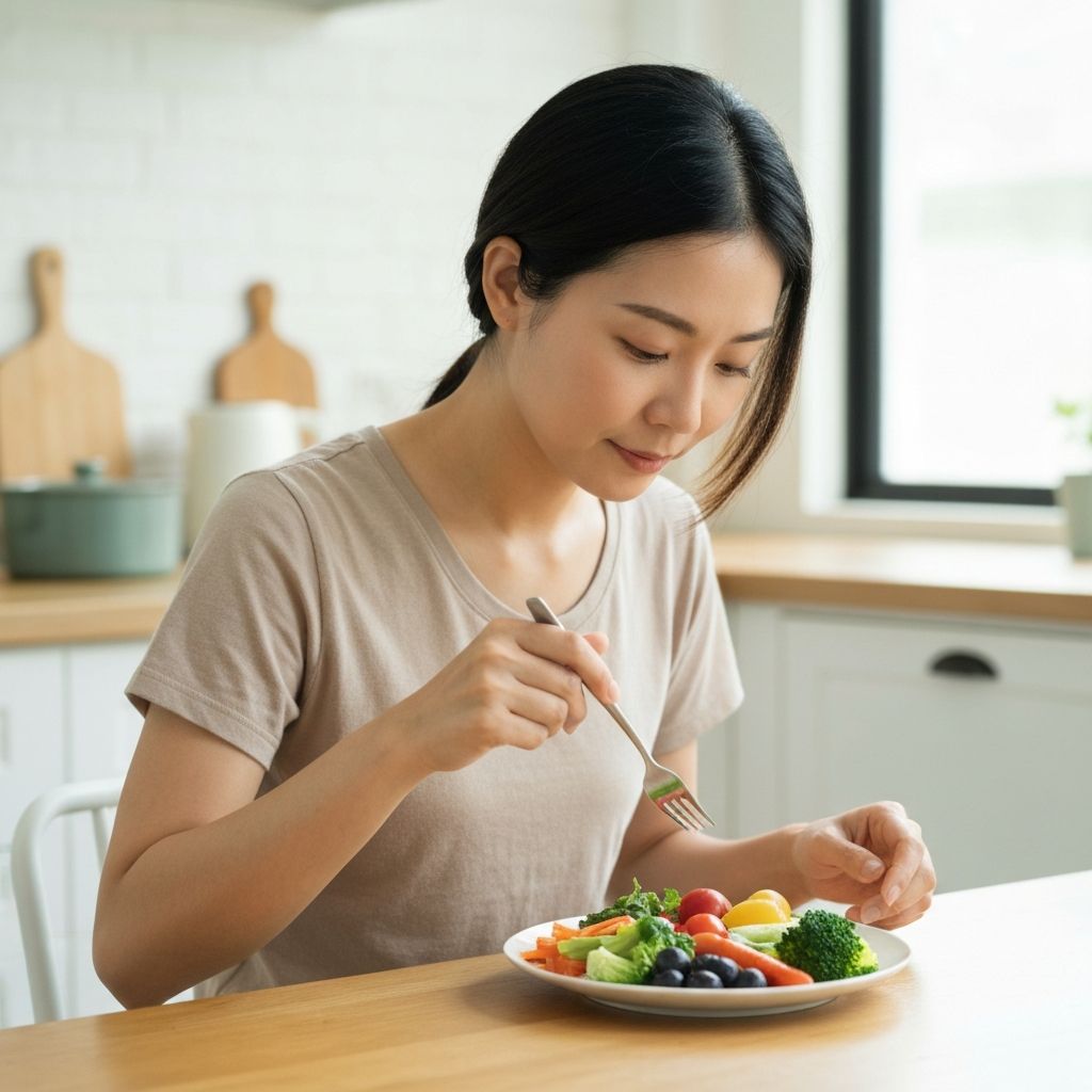 Person som äter medvetet en sund måltid